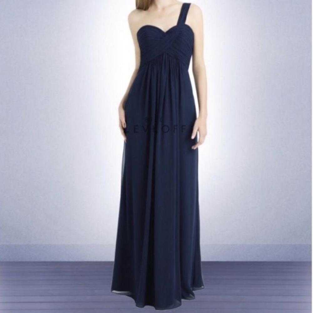 BILL Levkoff Style 736 One Shoulder Sweetheart Chiffon Bridesmaid Dress Navy 12